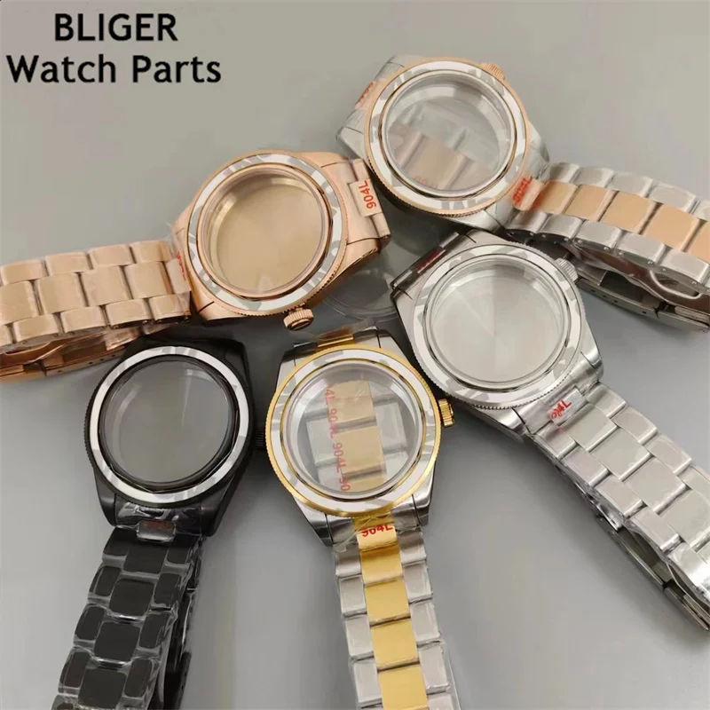 

BLIGER 39mm silver Rose gold black sterile watch case Domed sapphire glass fit NH35 NH36 NH34 PT5000 movement