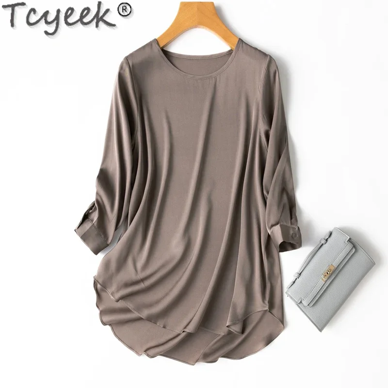 

93% Tcyeek Mulberry Tops for Women Clothes 2024 Spring Summer 19Mm Real Silk T-shirts Women's Loose Tees O-neck Футболка