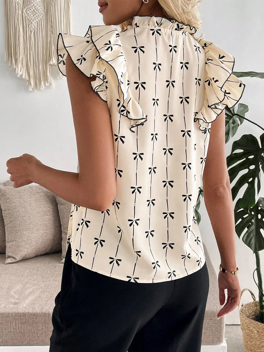 مثير 2025 الصيف لوتس ليف قميص بأكمام قصيرة مع الرباط الدانتيل طوق البلوز للنساء تي شيرت البلوز القمم