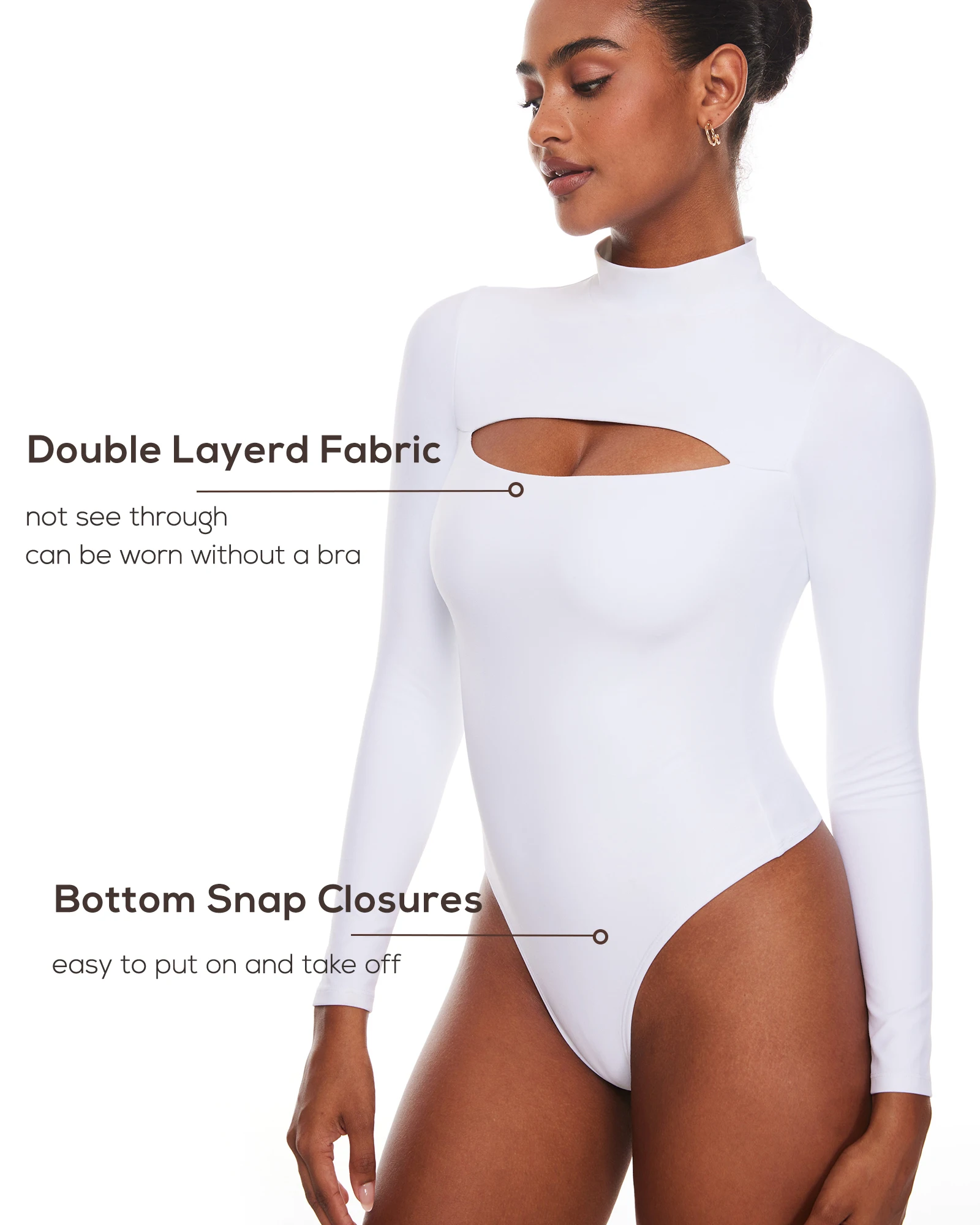 Women\'s Cozzifree Sexy Cut Out Bodysuit Long Sleeve Mock Turtleneck One Piece Bodysuits Tops Double lined Fall Winter