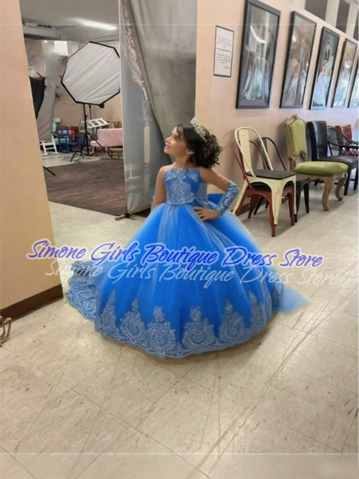 Embroidery Fluffy Puff sleeves yellow  princess dress Flower Girl Dress for Birthday party Formal Receptions Dance Performances