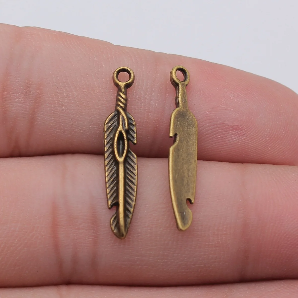 Pendentifs en forme de plumes, 5x28mm, 2 couleurs, argent antique, Bronze antique, pour la fabrication de bijoux, 10 pièces