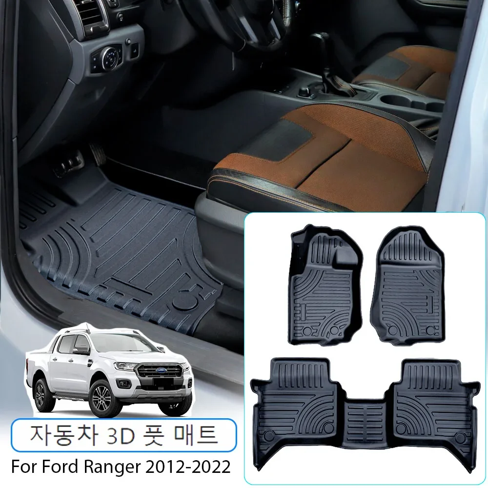 

3D TPE Floor Liners Car Floor Mats for Ford Ranger 2012-2022 T6 T7 T8 PX PX2 PX3 Wildtrak XLT Xl Double Cab 4X4 Car Accessories