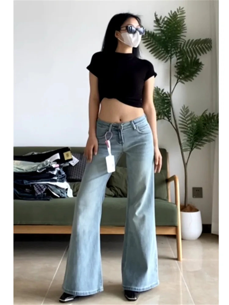 

American Vibe High Waist Extended Flare Low Waist Denim Jeans Women Spring Hot Girl Loose Slimming Floor Length Pants