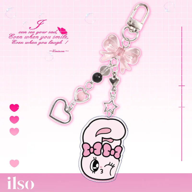 Esther Bunny Key Chain Acrylic Anime Peripheral Acrylic Bow Key Chain Bead String Cute Interesting Backpack Decoration