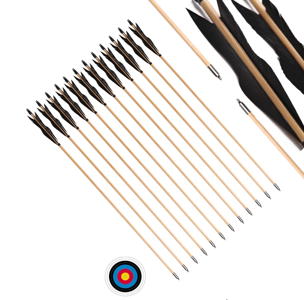 

PG1ARCHERY 6/12 PCS 31.5-inch wooden arrows with 5.8-inch black turkey feathers for target, suitable for long and hunting bows