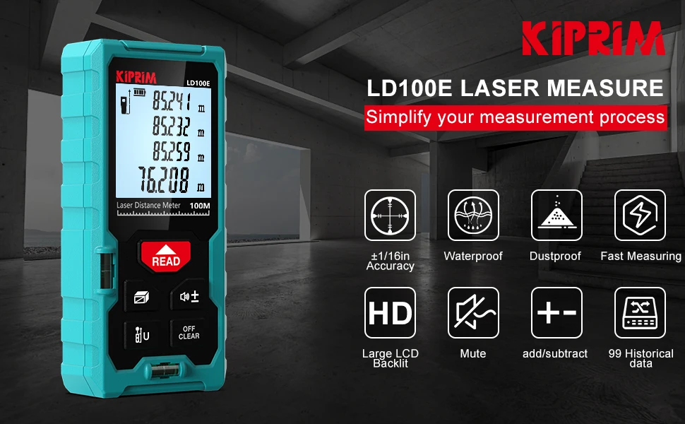 Kiprim Laser Rangefinder 50M 70M 100M Mini Laser Measurement Tool Laser Tape High Accuracy Multiple Measurement Functions