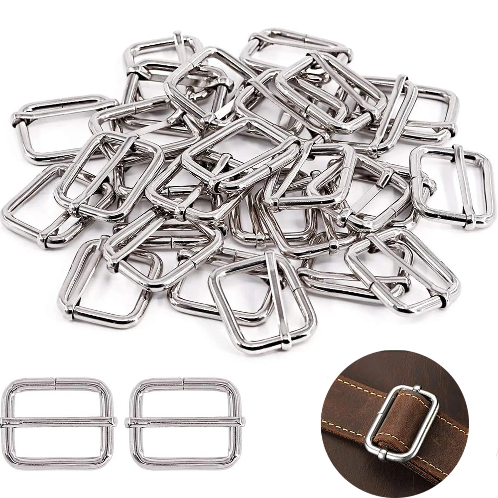 

5PCS 32MM Metal Tri-Glide Slide Buckles Adjuster Roller Pin Buckles Slider Strap Keychains for Backpack Purses DIY Accessories