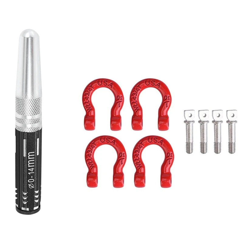 1X Hole Opener Expanding Puncher Shell Reamer Drill 0-14Mm & 4Pcs Red Metal Bumper D-Ring Tow Hook For 1/10 Traxxas