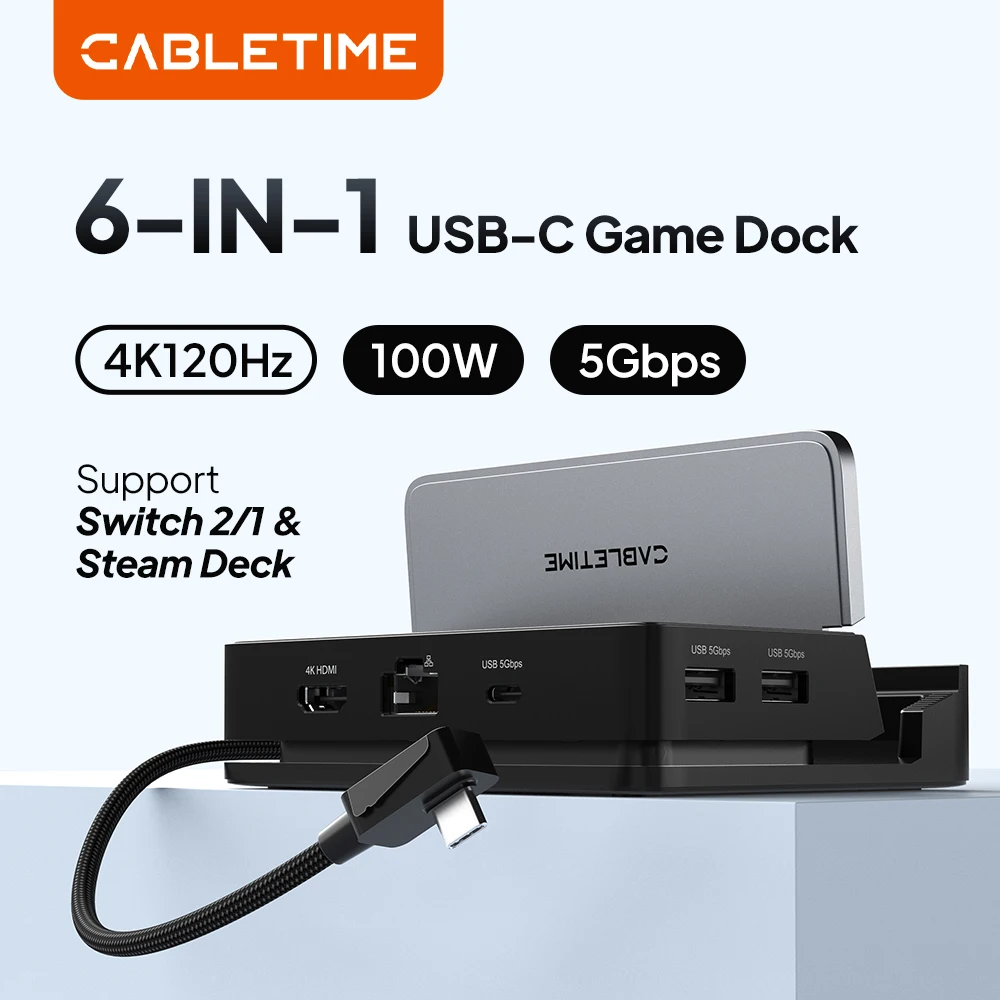 cabletime-6-in-1-usb-c-hub-docking-station-type-c-to-4k120hz-hdmi-pd100w-1000mbps-rj45-for-nintendo-switch-1-2-steam-deck-oled