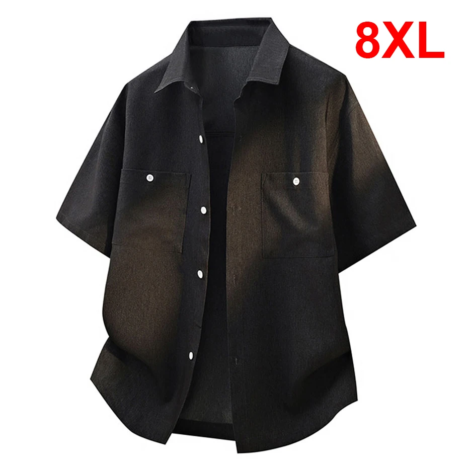 

Summer Cargo Shirts Men 8XL Plus Size Short Sleeve Shirts Fashion Casual Solid Color Shirts Male Summer Tops Big Size 8XL