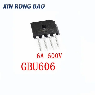 5PCS GBU606 6A 600V in-line rectifier bridge stack flat bridge foot chip