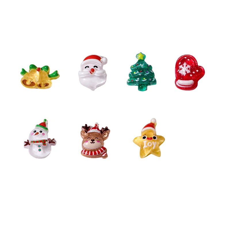 10Pcs Christmas Cartoon Tree Elk Bells Nail Art Charms Santa Claus 3D Kawaii Nail Rhinestones For New Year Manicure Decoration