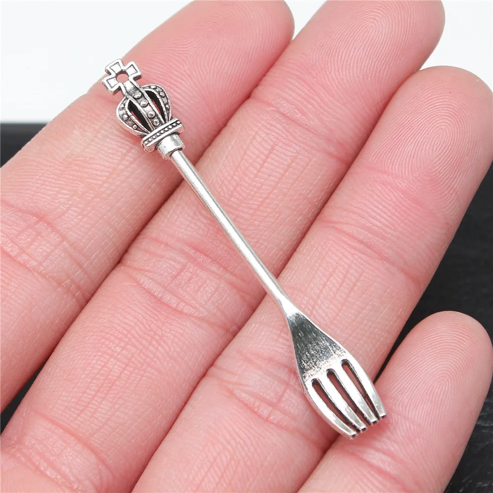 IFOCUS 10pcs/Lot Crown Fork Charms For DIY Jewelry Making Zinc Alloy 58x8mm/2.28x0.31inch