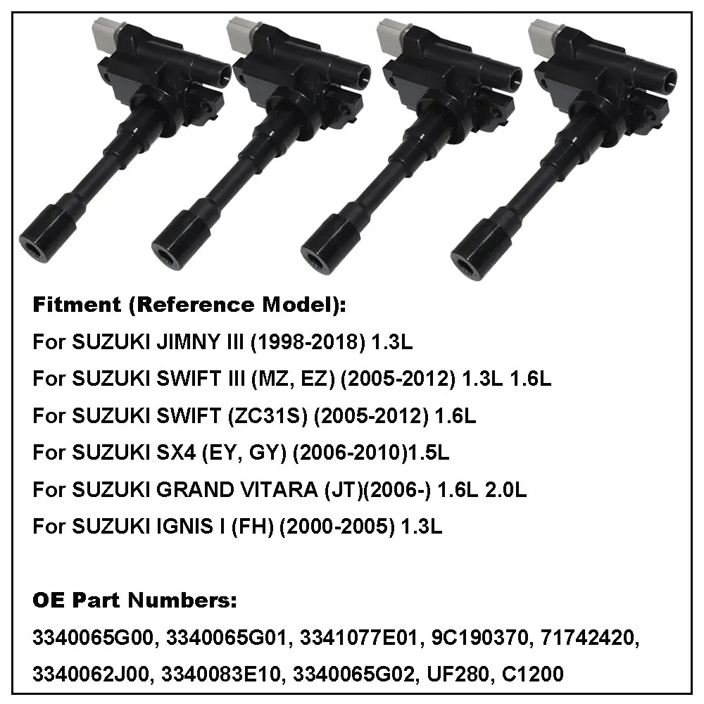 4pcs Set For SUZUKI JIMNY 1998-2018 1.3L M13A M16A SWIFT MZ GRAND VITARA JT IGNIS Ignition Coil & Spark Plug Cable Spare Parts