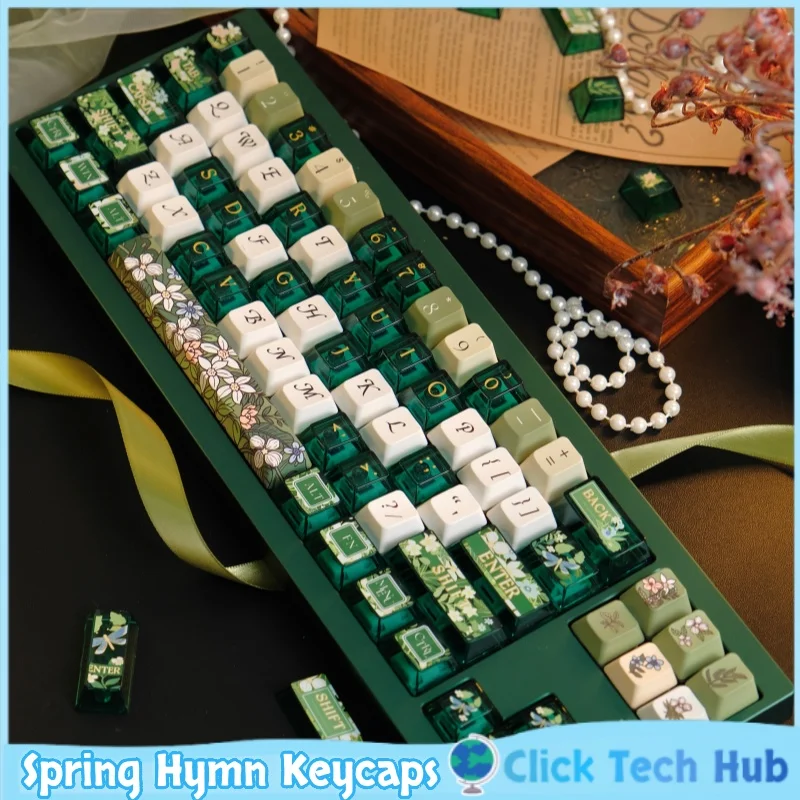 

Колпачки клавиш Fancce Spring Hymn для механической клавиатуры, высокая прозрачность, ПК, пятисторонняя термосублимация, Pbt, пятицветный вариант