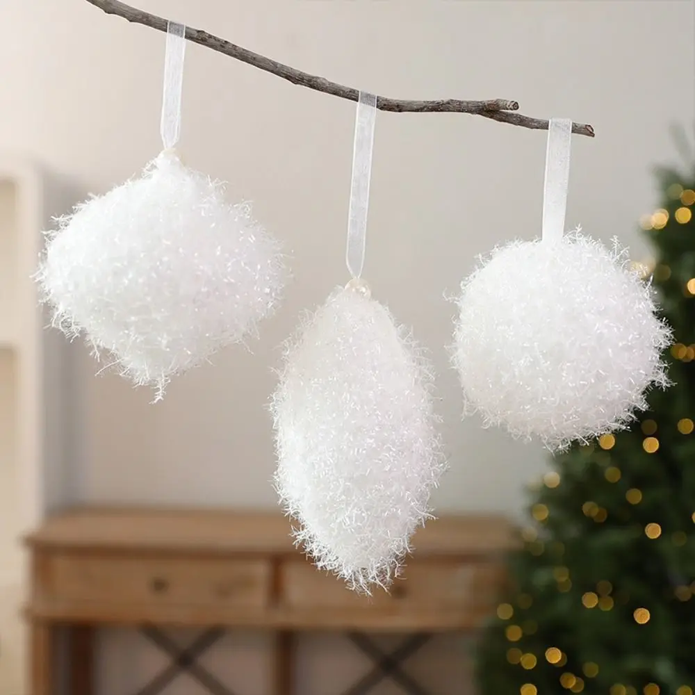 White Christmas Tree Ornament Texture Fine Glitter Threads Christmas Ornament Lightweight Ribbon Hanging Loop