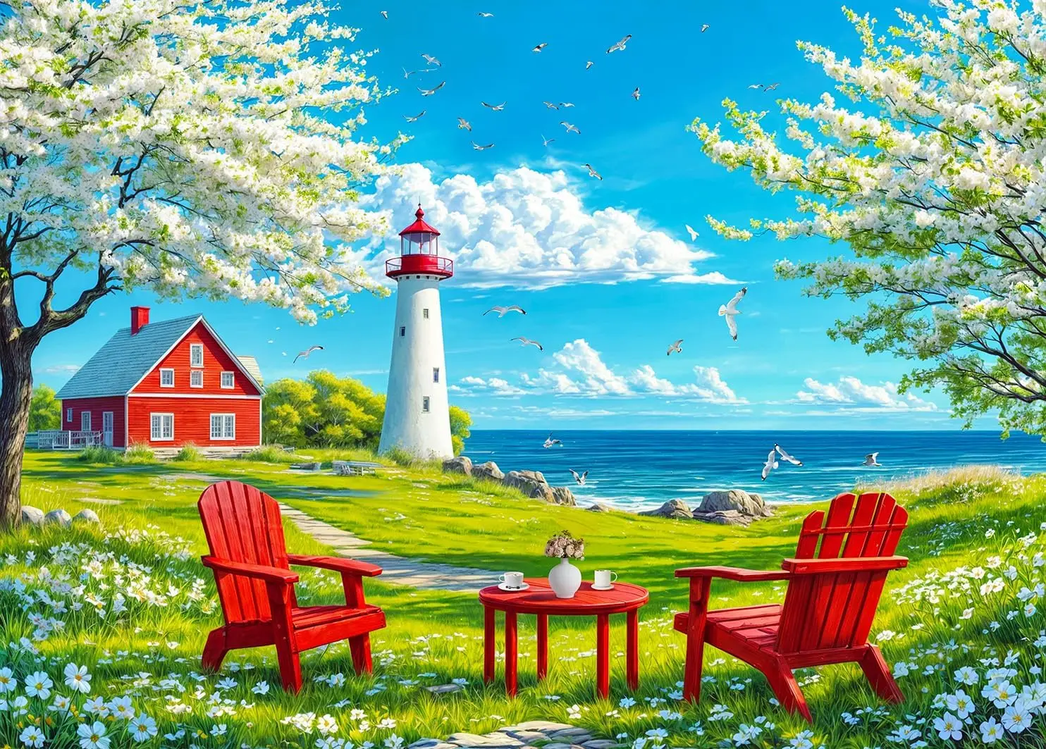 

300/500/520/1000 Pieces Wooden Jigsaw Puzzle of Adult Spring Seaside Scenery Landscape Puzzles Games Family Fun Floor Toy Gift