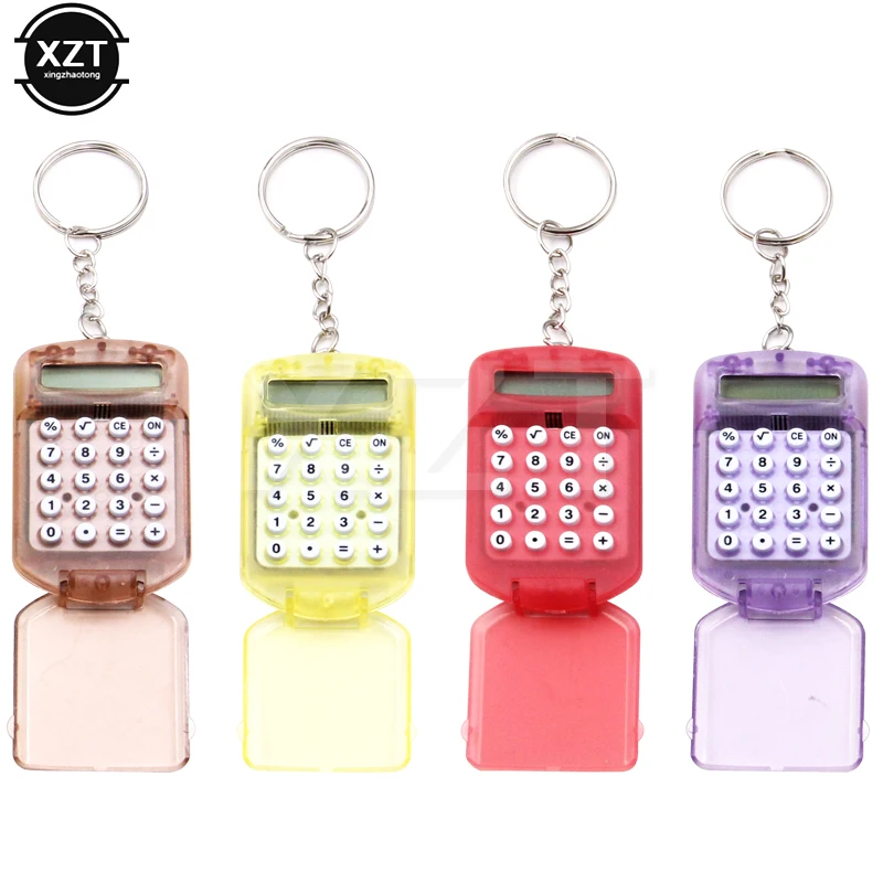 Keyring Digits Electronic Calculator Clamshell Replacement Battery Mini Card Calculator Keychain Cute Portable Random Color