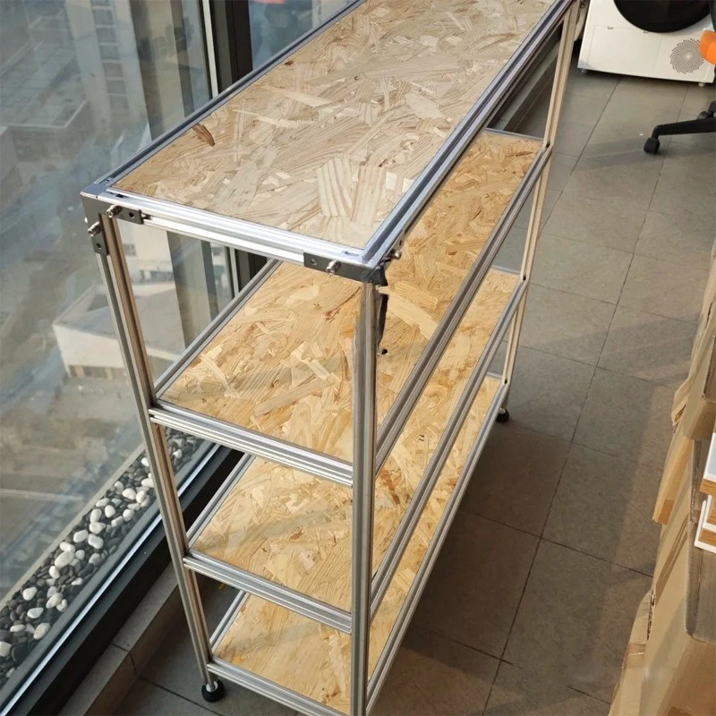 Prateleira europeia em placa de pinho com perfil de alumínio, estante móvel, prateleira