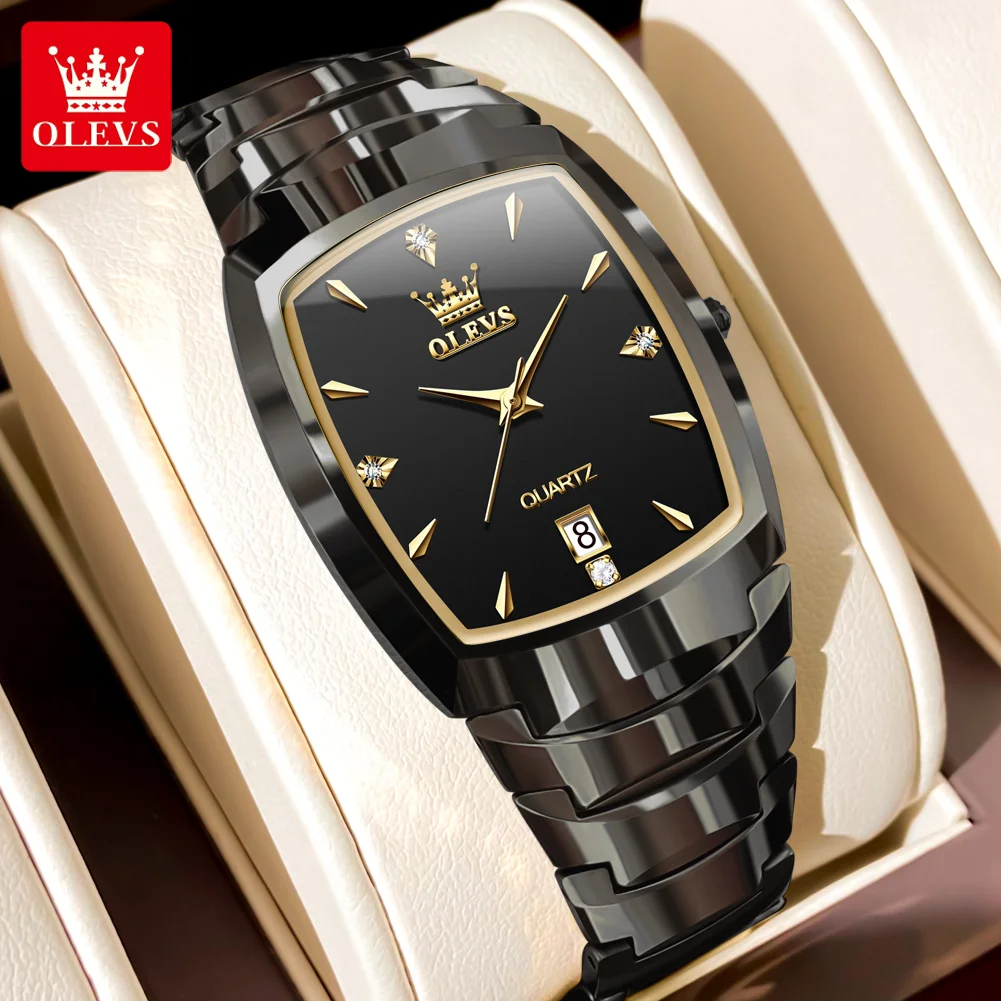 OLEVS New Quartz Watch for Men Tungsten Steel Strap Luxury Gold Wristwatch Calendar Clock Original Quartz Wristwatch Male 7006