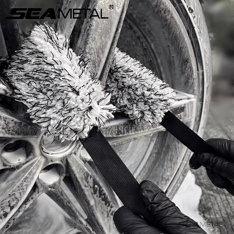 SEAMETAL ستوكات عجلة السيارة غسل منشفة فرشاة الوجهين حزام طويل تنظيف منشفة المرجان أفخم عجلة سحب حزام فرشاة العناية بالسيارات