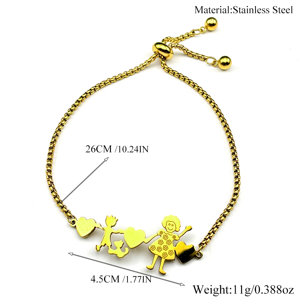 Familien-Liebe Bruder Schwester Charm-Armband Verstellbar Goldfarben Edelstahl Mama Hund Schmuck Muttertag Kindertag Geschenk – Detail 3