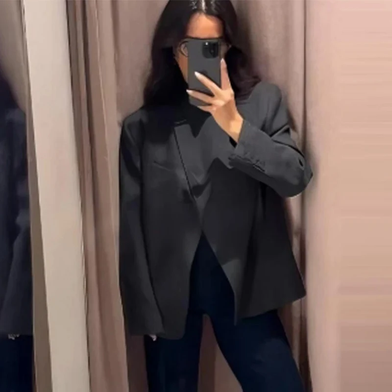 Veste femme 2025 automne nouveautés gris manches longues poche décoré col montant Blazer banlieue mode décontracté et élégant