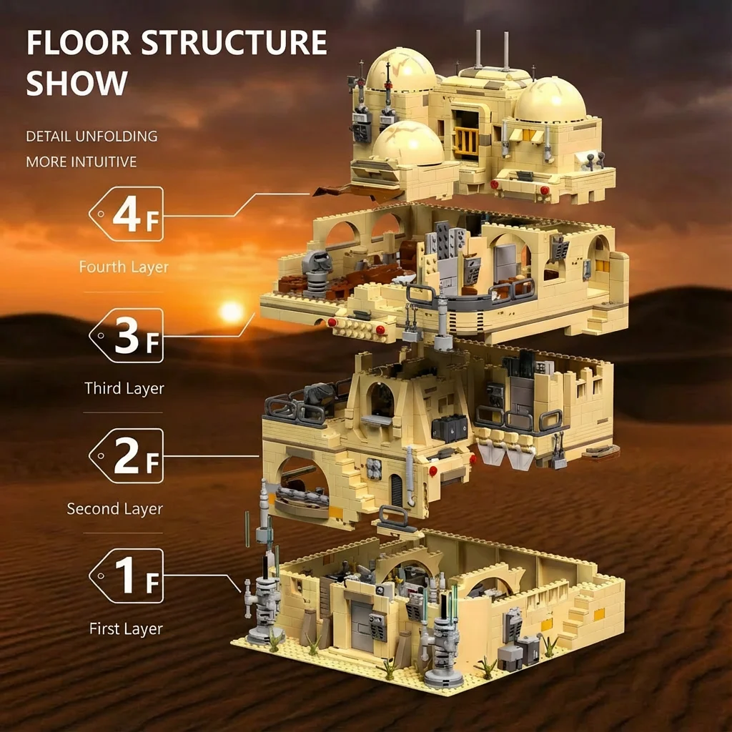 2731PCS 영화 우주 전쟁 행성 테이버네 건축물 도시 상점 모듈형 블록 조립 모델 키트 성인용 크리스마스 선물
