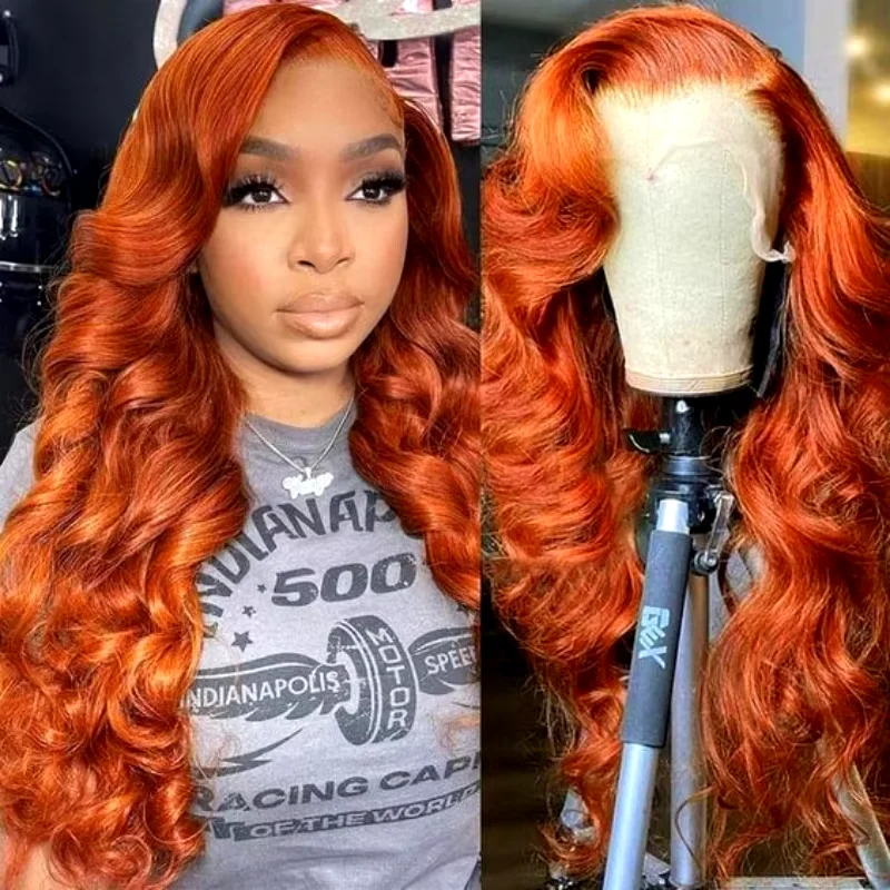 350 Orange Ginger 13x6 hd lace frontal human hair wigs for women Body wave 30 inch 13x4 lace front colored wigs Cheap on sale