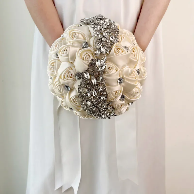 Korean wedding bride simulation bouquet heavy industry high-end rhinestone ribbon handmade luxury wedding photo for girlfriends