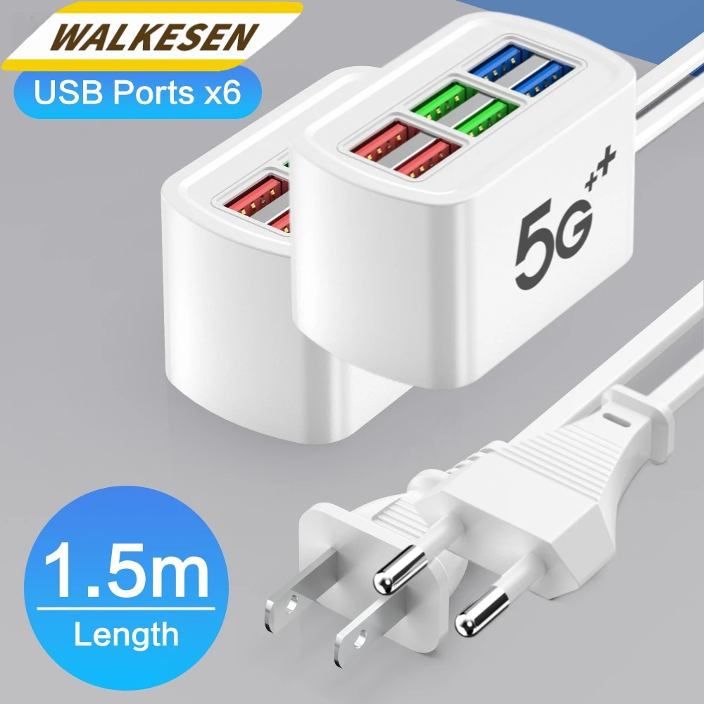 

6-портовое USB-зарядное устройство, настенное зарядное устройство для быстрой зарядки, USB-концентратор, адаптер питания для iPhone, Xiaomi, Huawei, многопортовая розетка для мобильного телефона