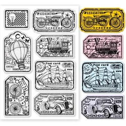 1Sheet Vintage Transportation Labels Clear Stamps for DIY Scrapbooking Retro Travel Bookmarks Silicone Clear Stamp Seals
