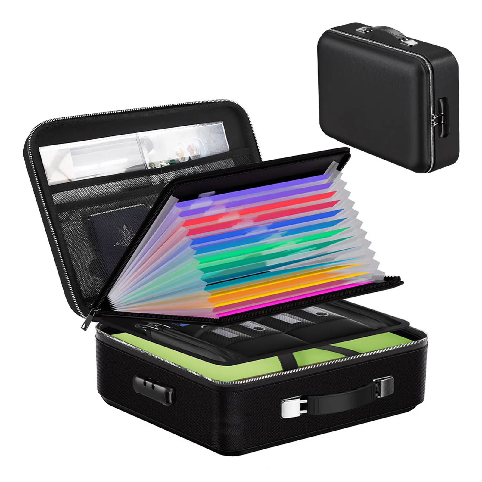 Scatola per documenti ignifuga Borsa per organizer per documenti multifunzionale a prova di pioggia con guscio rigido con 13 tasche per cartelle da viaggio