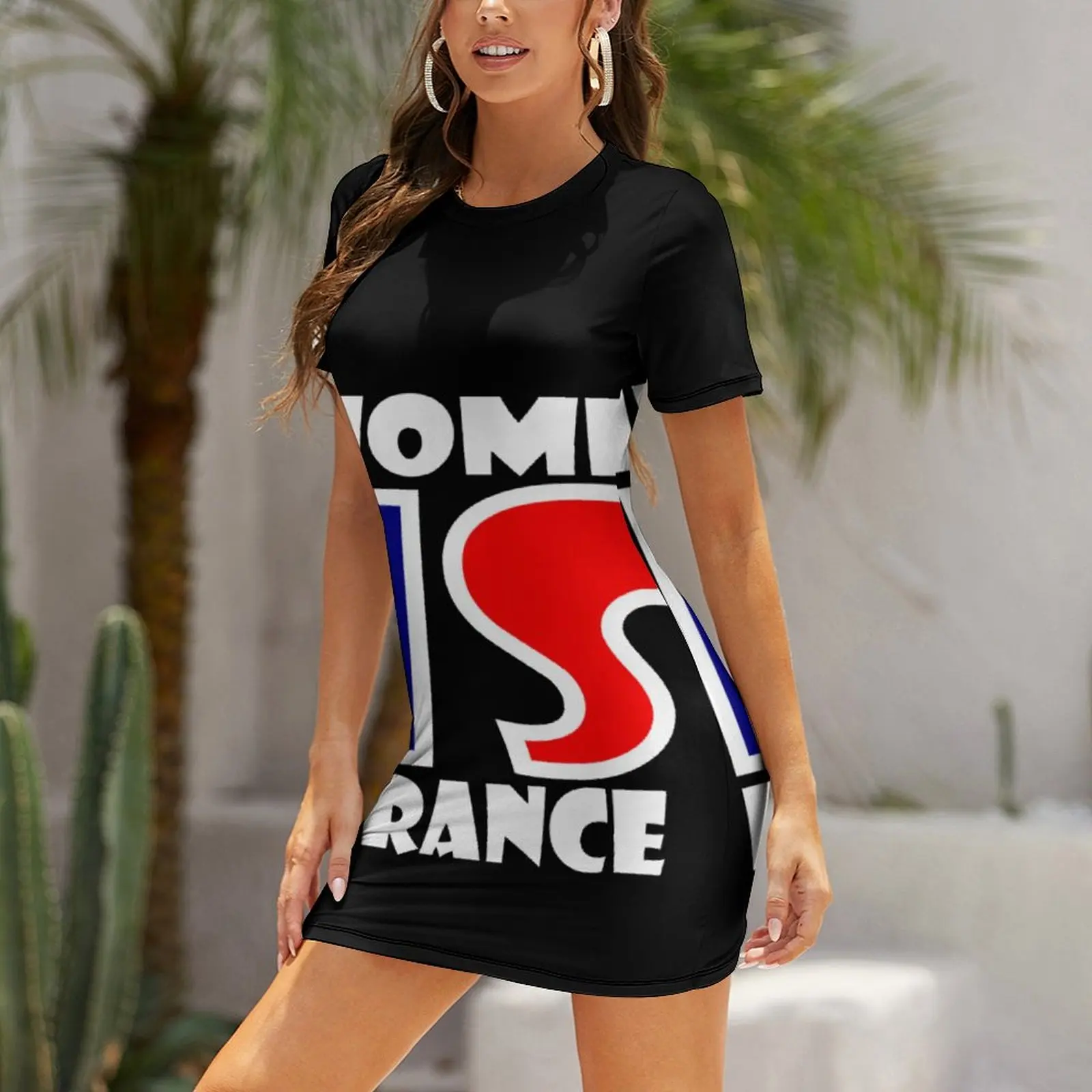 République Française France Flag 10 Short Sleeved Dress Classic Sexy  Woman's Dress Humor  Vacations Suspender Dress