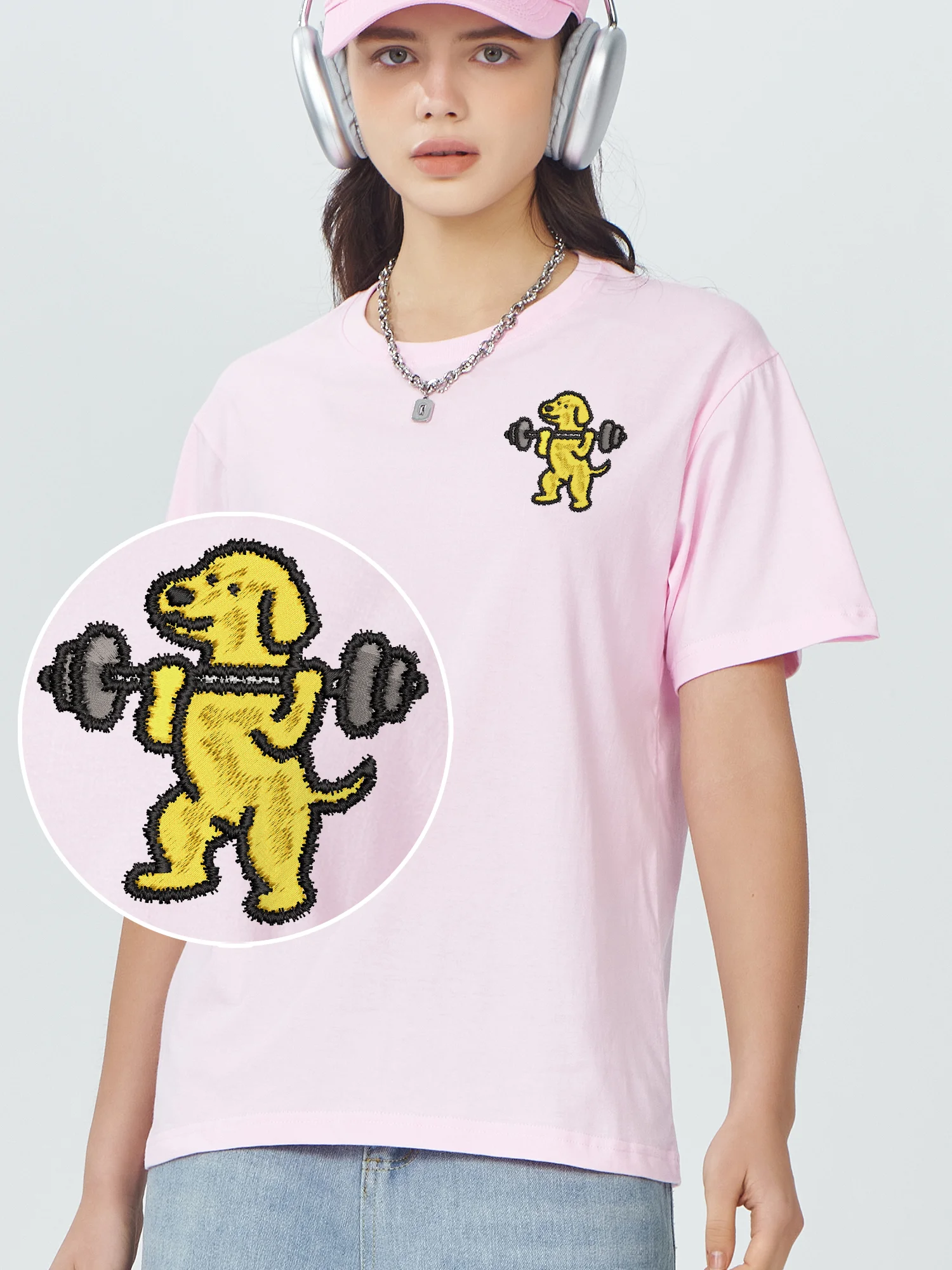 Lovely Dog Weightlifting Graphic T Shirts Men Cotton Embroidered Camisas De Hombre Unisex Casual Embroidery Summer Tops