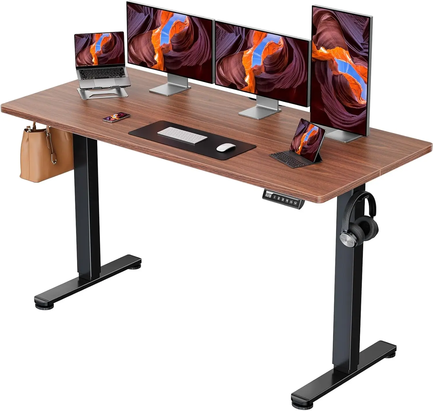 Height Adjustable Electric Standing Desk, 63 x 28 Inches Sit Stand up Desk, Memory Computer Home Office Desk (Espresso)