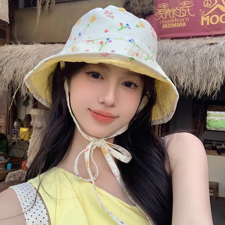 

Summer Flower Print Bucket Hats Women Fisherman Hat Summer Sun Hats for Women Reversible Fishing Cap