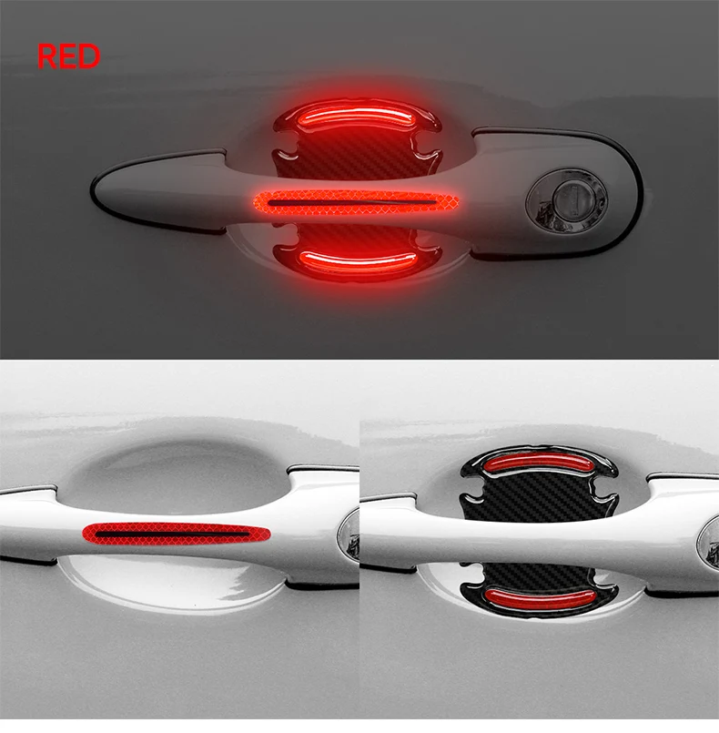 8pcs/Set 3D Car Reflective Sticker Tape Reflector Fender Warning Bumper Strip Door Handle Bowl Cover Auto Exterior Accessories