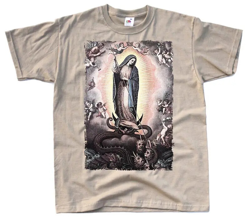 Our Lady of Guadalupe MEN'S Khaki Beige T-shirt v2 Blessed Mary all sizes