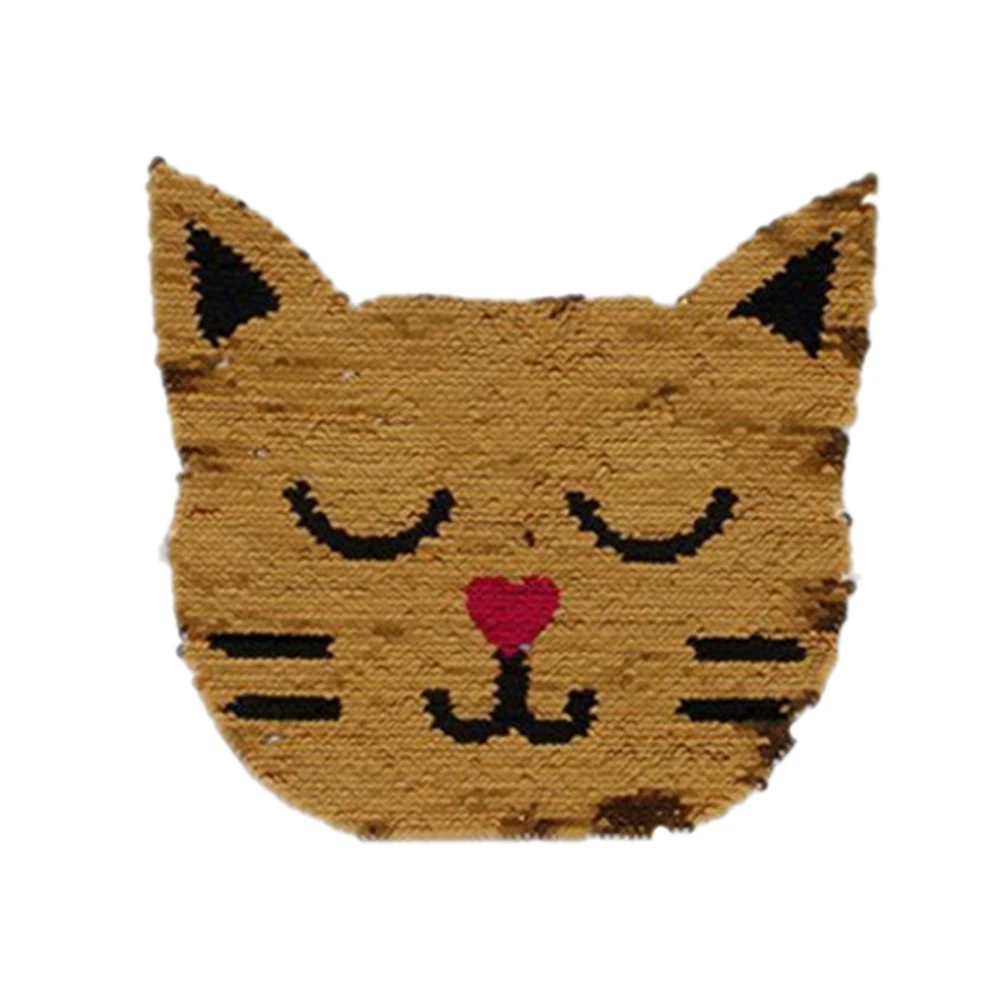 

Sequin Patch Decorative Cloth Paste Reversible Double Sided Cat Shaped Embroidery Applique Patches