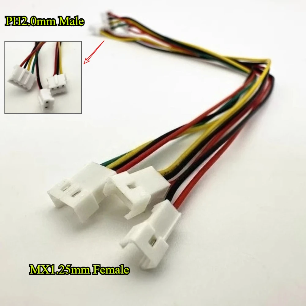 2-50Pcs/lot MX1.25mm Female Head To PH2.0mm Male Head Terminal Wire Connector 2P/3P/4P Wire Length 15CM 28AWG Electronic Line