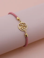 Pink Black Red Bracelet Sweet Cute White Zircon Plated Gold Copper Round Life Tree Adjustable Push Pull Bracelet Jewelry