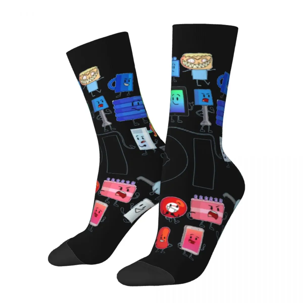 Hip Hop Retro Characters Crazy Men's Socks Unisex Battle for Dream Island BFDI 4 and X Harajuku Pattern Printed Crew Sock Gift