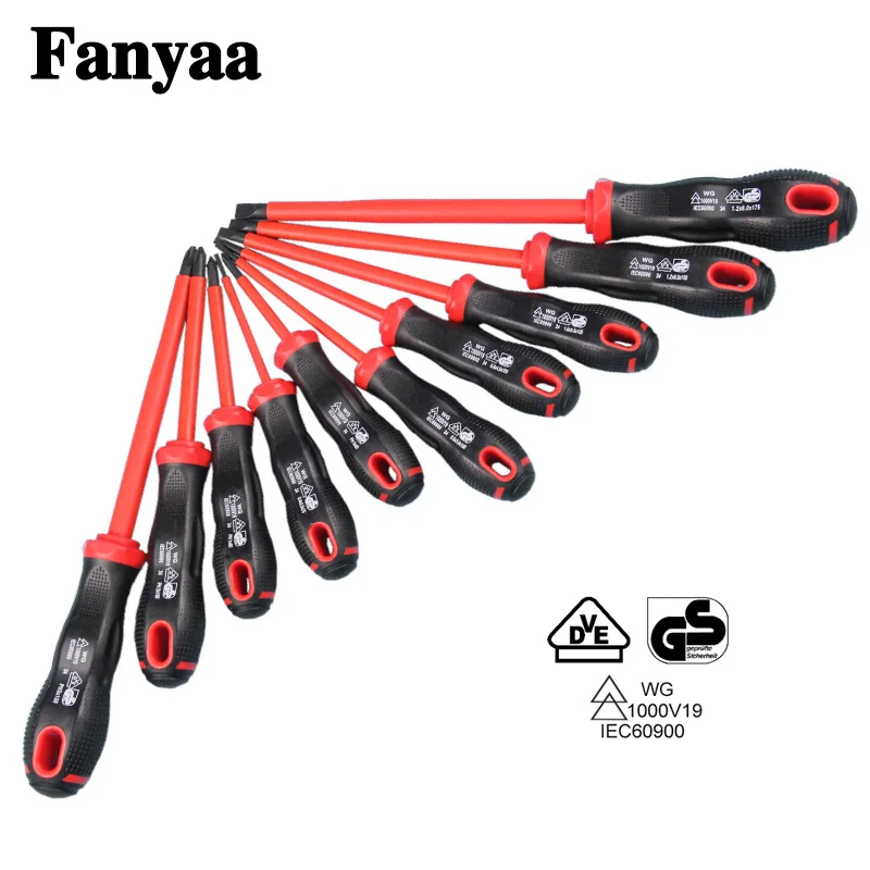 Fanyaa VDE Insulated Electricians Screwdriver, Slotted, Phillips Individual, 1000V Screw Driver Bits Hand Tool