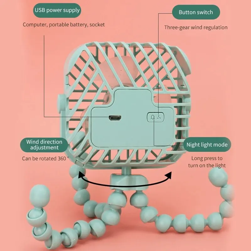 スタイリッシュなポータブルミニファン1個吊り下げ可能3つのフロントガラス付きナイトライト携帯電話ホルダーオクトップ付き