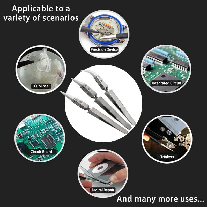 1pcs Reverse Tweezers Precision Pointed Curved Tips Ceramic Tweezer Non-Conductive Heat Resistant Anti-Magnetic Soldering Tools
