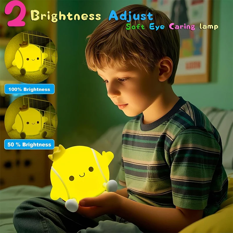 Cute Tennis Night Light Silicone Nursery Sleeping Lamp Touch Control Nightlights USB Rechargeable Table Lamp for Baby Child