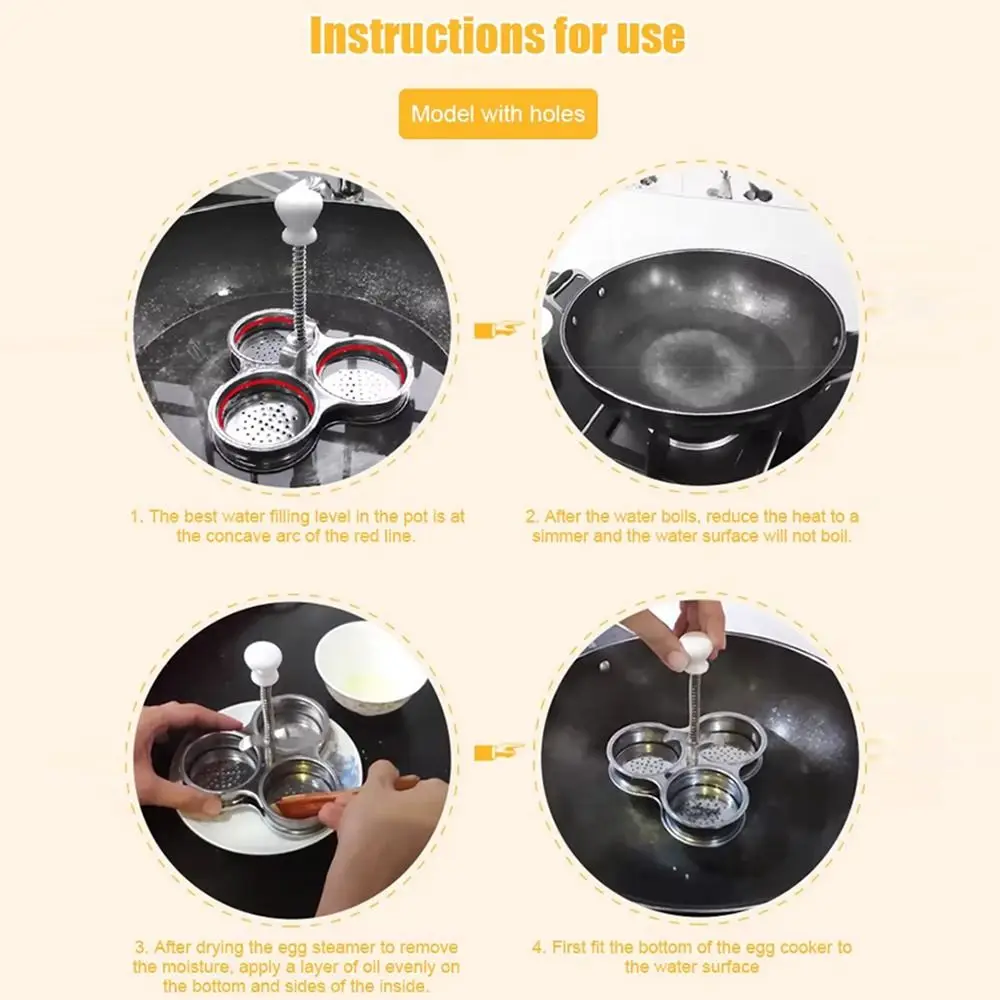 

Stainless Steel Poached Egg Maker Non-Stick with Spring Handle Eggs Cooker Heat-resistant 3 Grids Pocket Eggs Cup Baking