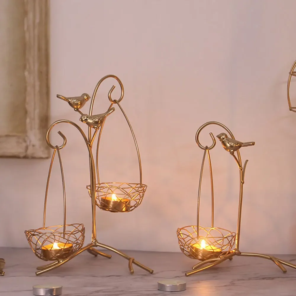 Wrought Iron Golden Bird Home Decor Candle Holders Wedding Decoration Accessories Candlesticks For Candelabro Centerpiece